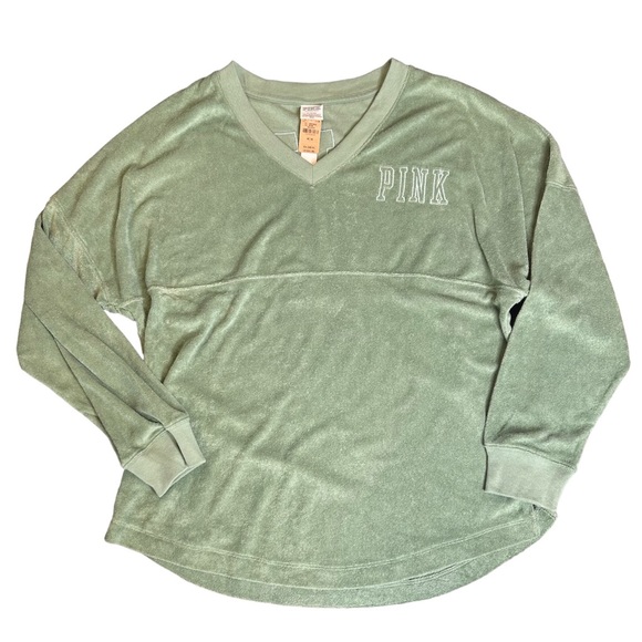 PINK Victoria's Secret Tops - VS PINK Sage Green Terry Cloth Long Sleeved Top Medium